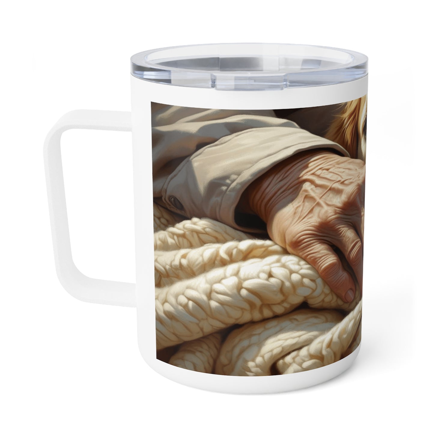 Mug isotherme « Mes mains tremblantes caressent ta fourrure apaisante » (Collection en Route vers la Sagresse)