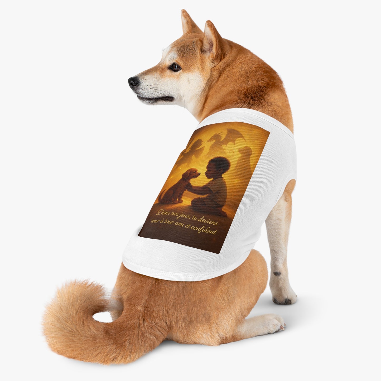 Débardeur pour animaux de compagnie « Dans nos jeux tu deviens tour à tour ami et confident.» (Collection Retour à l'enfance)