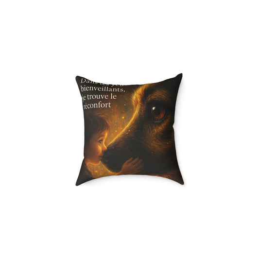 Coussin confortable & fantaisie « Dans tes yeux bienveillants je trouve le réconfort » ( Collection Retour à l'enfance)