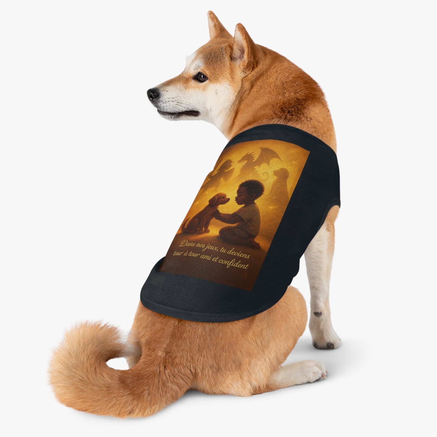 Débardeur pour animaux de compagnie « Dans nos jeux tu deviens tour à tour ami et confident.» (Collection Retour à l'enfance)