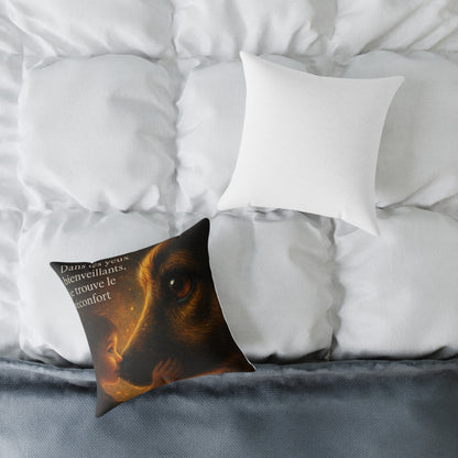 Coussin confortable & fantaisie « Dans tes yeux bienveillants je trouve le réconfort » ( Collection Retour à l'enfance)