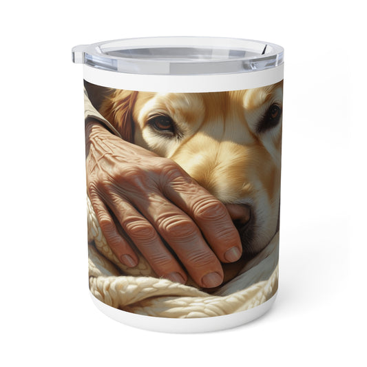 Mug isotherme « Mes mains tremblantes caressent ta fourrure apaisante » (Collection en Route vers la Sagresse)