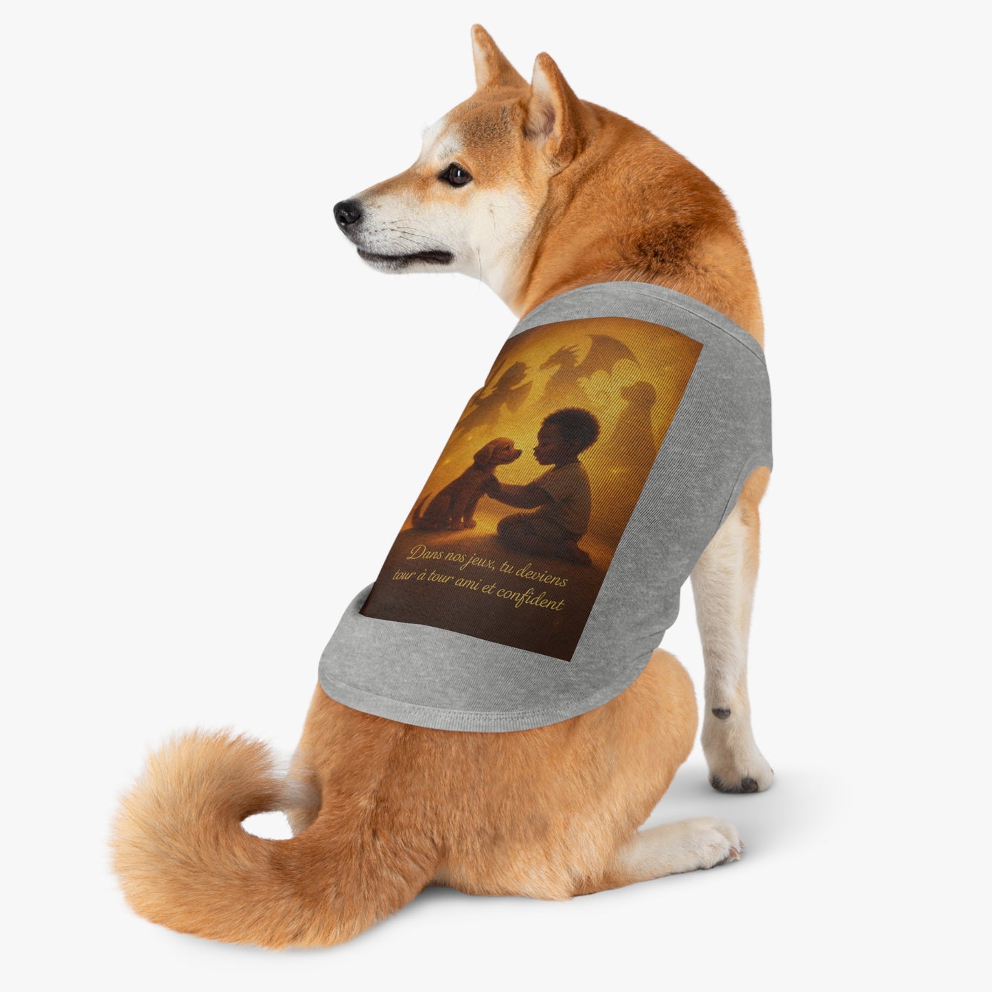 Débardeur pour animaux de compagnie « Dans nos jeux tu deviens tour à tour ami et confident.» (Collection Retour à l'enfance)